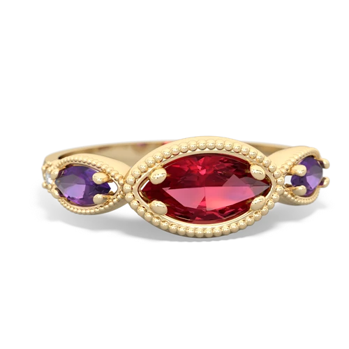 Lab Ruby Lab Created Ruby with Genuine Amethyst and Genuine Swiss Blue Topaz Antique Style Keepsake ring Ring