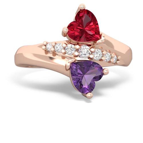 Lab Ruby Lab Created Ruby with Genuine Amethyst Heart to Heart Bypass ring Ring
