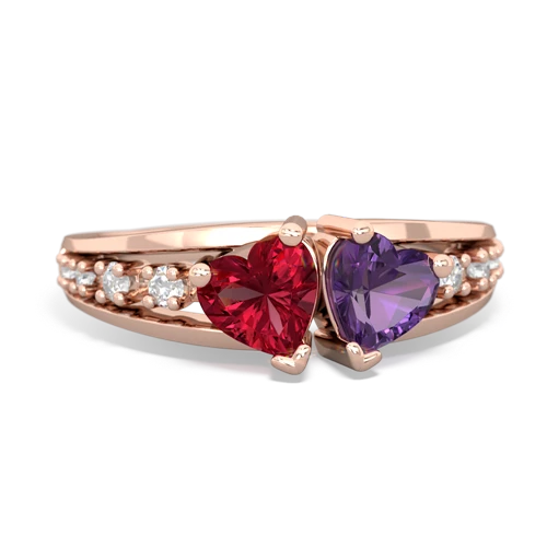 Lab Ruby Lab Created Ruby with Genuine Amethyst Heart to Heart ring Ring