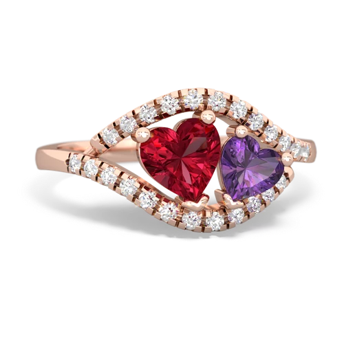 Lab Ruby Lab Created Ruby with Genuine Amethyst Mother and Child ring Ring