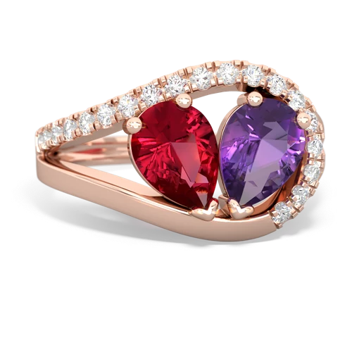 Lab Ruby Lab Created Ruby with Genuine Amethyst Nestled Heart Keepsake ring Ring