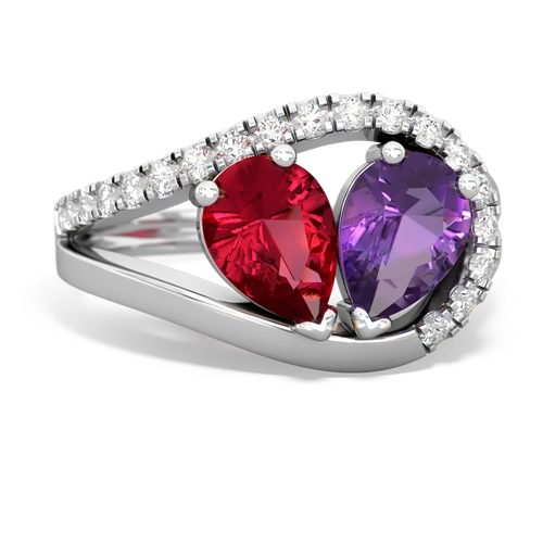 Lab Ruby Lab Created Ruby with Genuine Amethyst Nestled Heart Keepsake ring Ring