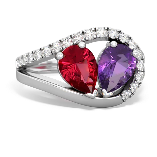 lab ruby-amethyst pave heart ring