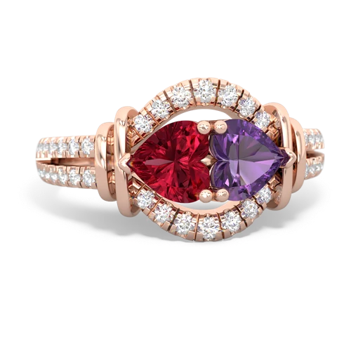 Lab Ruby Lab Created Ruby with Genuine Amethyst Art-Deco Keepsake ring Ring