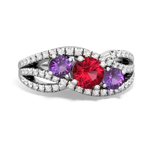 lab ruby-amethyst three stone pave ring