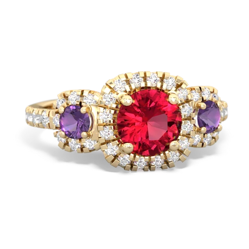 lab ruby-amethyst three stone regal ring