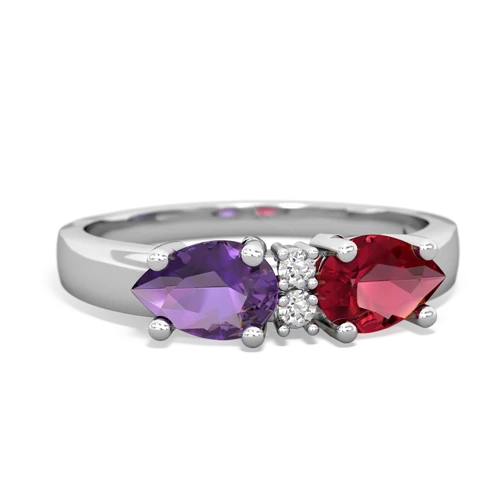 Lab Ruby Lab Created Ruby with Genuine Amethyst Pear Bowtie ring Ring