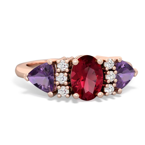 Lab Ruby Lab Created Ruby with Genuine Amethyst and Genuine Ruby Antique Style Three Stone ring Ring