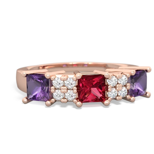 Lab Ruby Lab Created Ruby with Genuine Amethyst and Lab Created Pink Sapphire Three Stone ring Ring