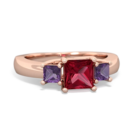 Lab Ruby Lab Created Ruby with Genuine Amethyst and Lab Created Pink Sapphire Three Stone Trellis ring Ring