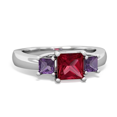 Lab Ruby Lab Created Ruby with Genuine Amethyst and  Three Stone Trellis ring Ring