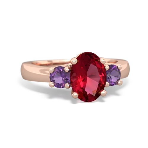 Lab Ruby Lab Created Ruby with Genuine Amethyst Three Stone Trellis ring Ring