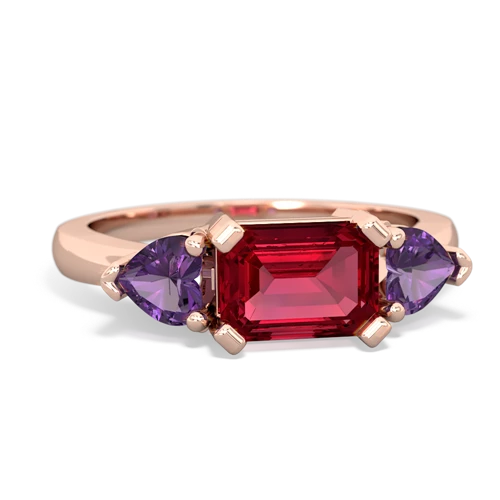 Lab Ruby Lab Created Ruby with Genuine Amethyst and  Three Stone ring Ring