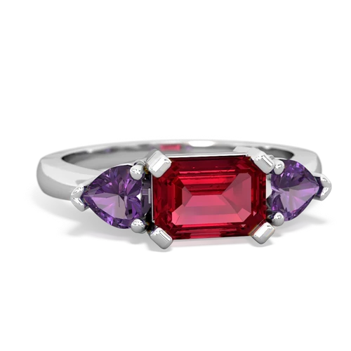 Lab Ruby Lab Created Ruby with Genuine Amethyst and Genuine Aquamarine Three Stone ring Ring
