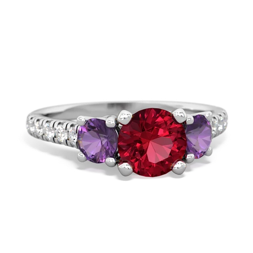 Lab Ruby Lab Created Ruby with Genuine Amethyst and Genuine Swiss Blue Topaz Pave Trellis ring Ring