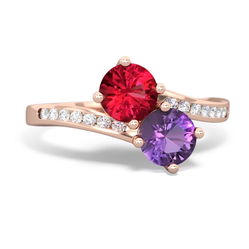 Lab Ruby Lab Created Ruby with Genuine Amethyst Keepsake Two Stone ring Ring