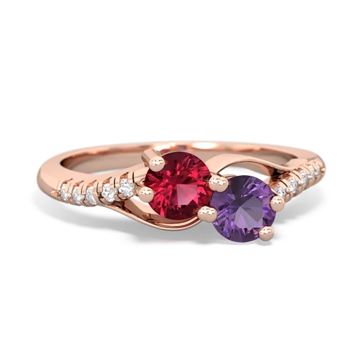 Lab Ruby Lab Created Ruby with Genuine Amethyst Two Stone Infinity ring Ring