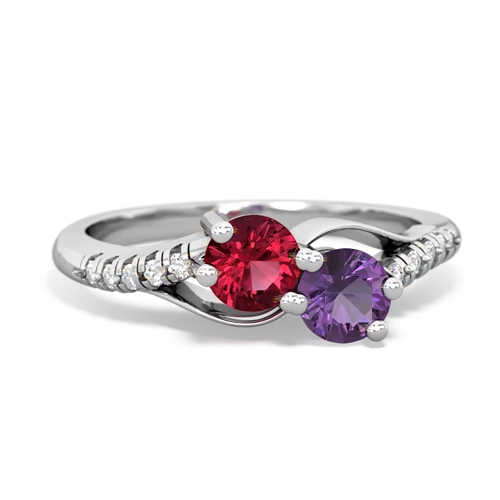 lab ruby-amethyst two stone infinity ring