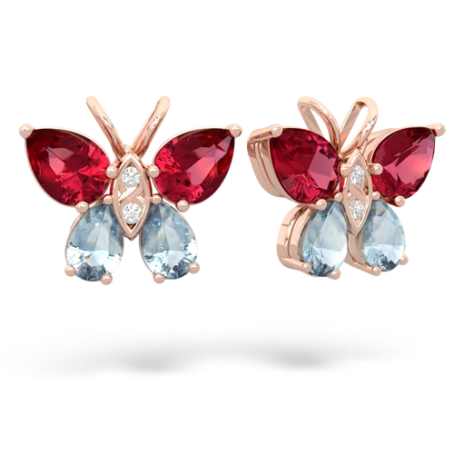 lab ruby-aquamarine butterfly earrings