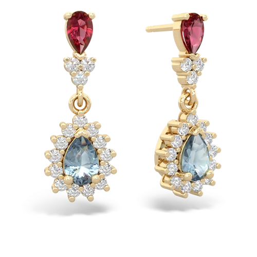 Lab Ruby Lab Created Ruby with Genuine Aquamarine Halo Pear Dangle earrings Earrings