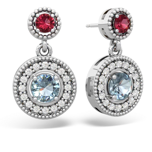 lab ruby-aquamarine halo earrings