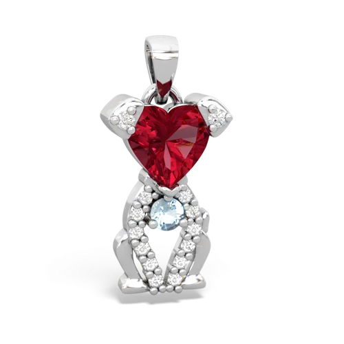 lab ruby-aquamarine birthstone puppy pendant