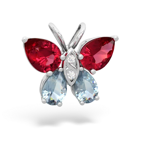 lab ruby-aquamarine butterfly pendant