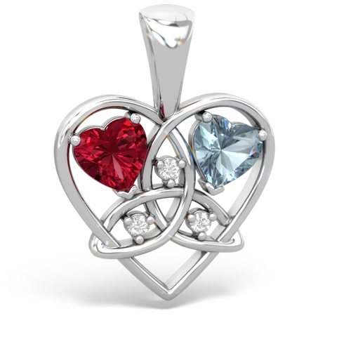 Lab Created Ruby with Genuine Aquamarine Celtic Trinity Heart pendant