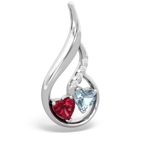 Lab Created Ruby with Genuine Aquamarine Keepsake Curves pendant