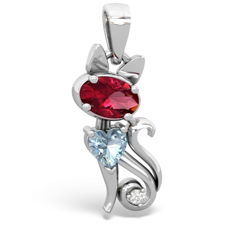 Lab Created Ruby with Genuine Aquamarine Kitten pendant