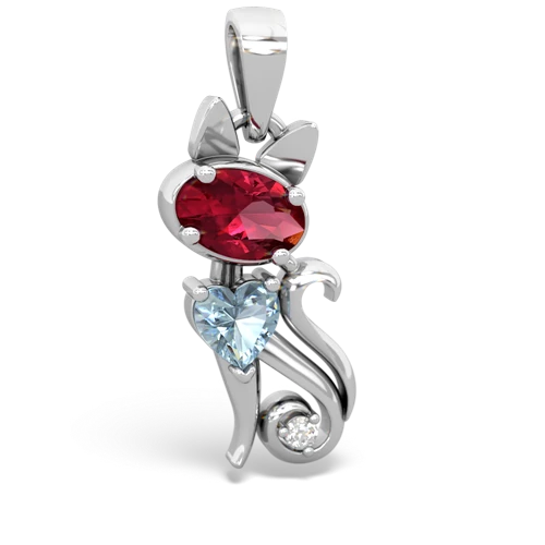 lab ruby-aquamarine kitten pendant