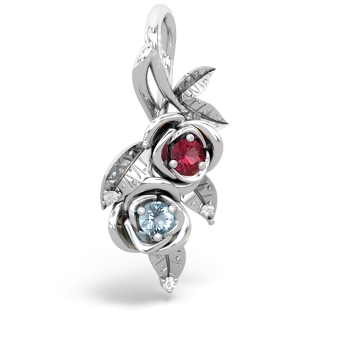 Lab Created Ruby with Genuine Aquamarine Rose Vine pendant