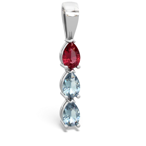 Lab Created Ruby with Genuine Aquamarine and  Three Stone pendant