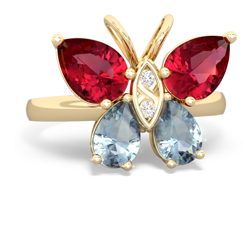 lab ruby-aquamarine butterfly ring