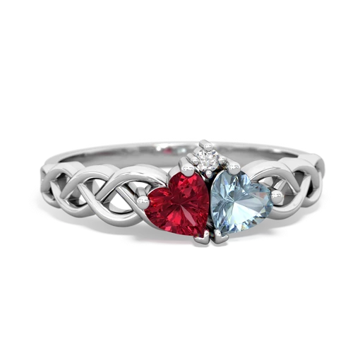 Lab Created Ruby with Genuine Aquamarine Heart to Heart Braid ring