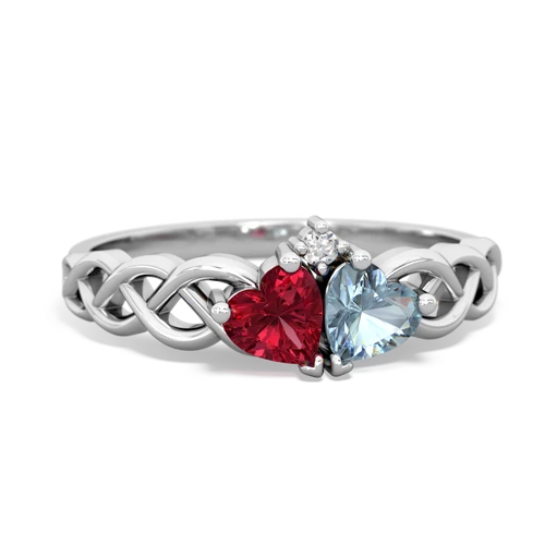 lab ruby-aquamarine celtic braid ring
