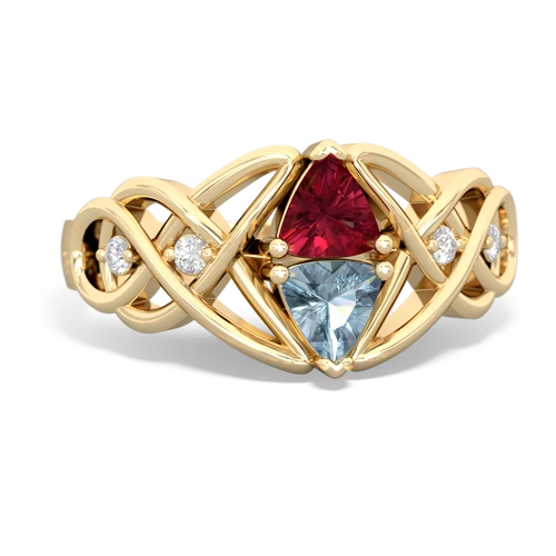 Lab Ruby Lab Created Ruby with Genuine Aquamarine Keepsake Celtic Knot ring Ring
