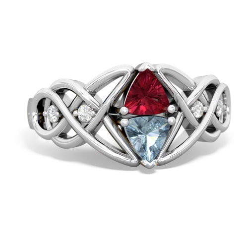 lab ruby-aquamarine celtic knot ring