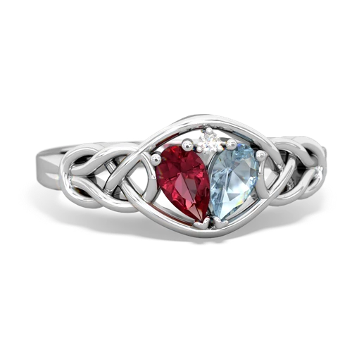 Lab Created Ruby with Genuine Aquamarine Celtic Love Knot ring