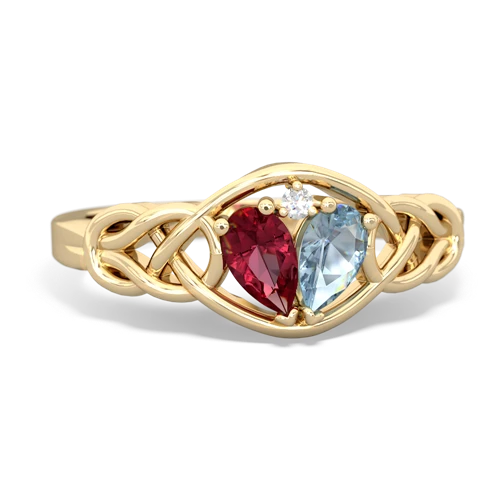 Lab Ruby Lab Created Ruby with Genuine Aquamarine Celtic Love Knot ring Ring