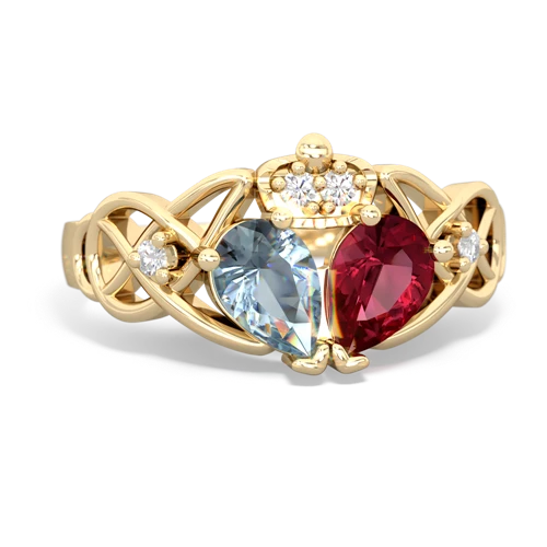 Lab Ruby Lab Created Ruby with Genuine Aquamarine Two Stone Claddagh ring Ring