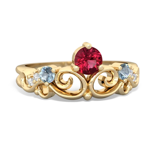 Lab Ruby Lab Created Ruby with Genuine Aquamarine and  Crown Keepsake ring Ring