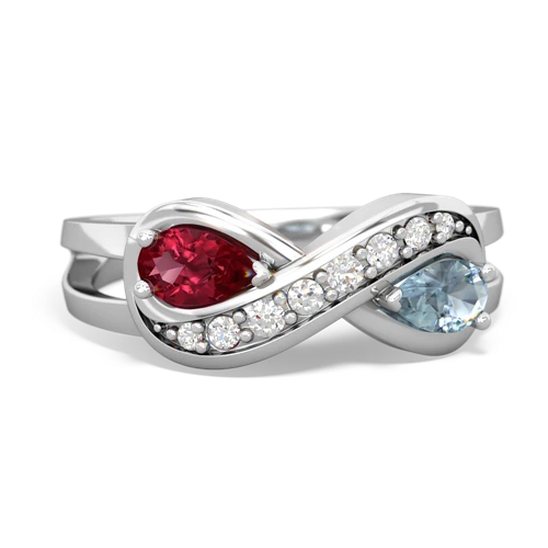 Lab Created Ruby with Genuine Aquamarine Diamond Infinity ring