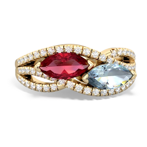 Lab Ruby Lab Created Ruby with Genuine Aquamarine Diamond Rivers ring Ring