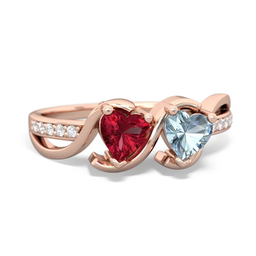 lab ruby-aquamarine double heart ring