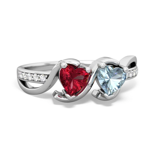 Lab Created Ruby with Genuine Aquamarine Side by Side ring