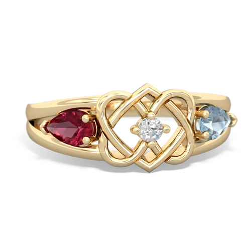 Lab Ruby Lab Created Ruby with Genuine Aquamarine Hearts Intertwined ring Ring