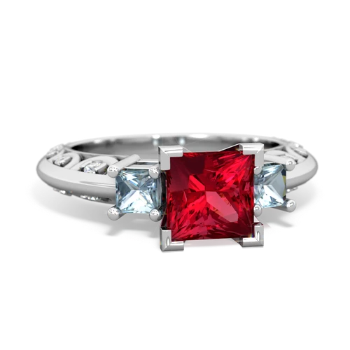 Lab Ruby Lab Created Ruby with Genuine Aquamarine and Lab Created Emerald Art Deco ring Ring