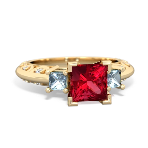 Lab Ruby Lab Created Ruby with Genuine Aquamarine and  Art Deco ring Ring