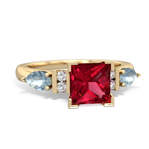Lab Ruby Lab Created Ruby with Genuine Aquamarine and  Engagement ring Ring